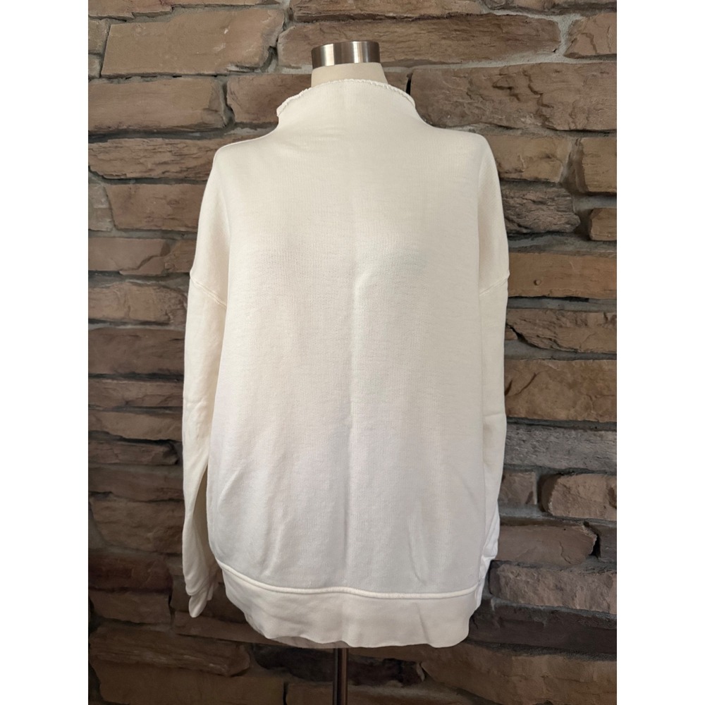J.Crew Womens Mock Neck French Terry Sweatshirt Cream Off White Size M RN77388